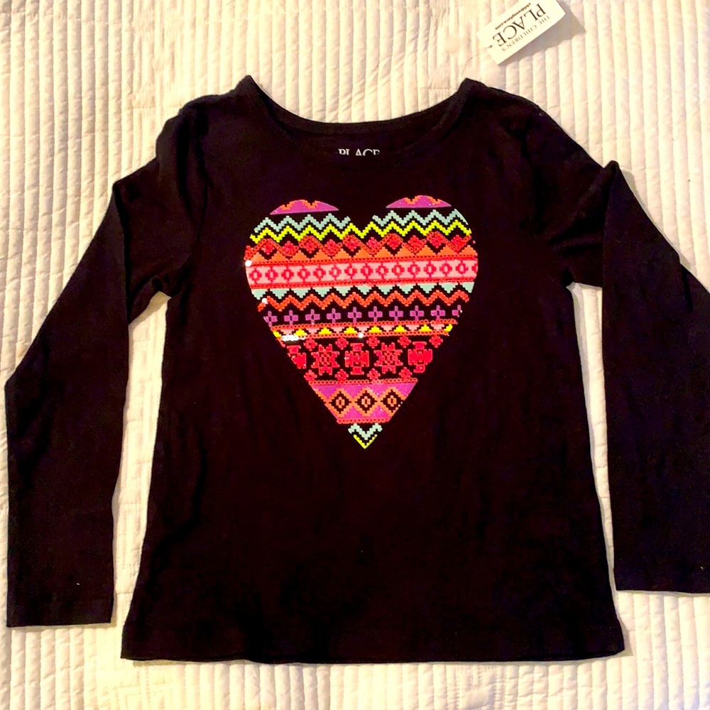 T with glittered & sequined heart motif